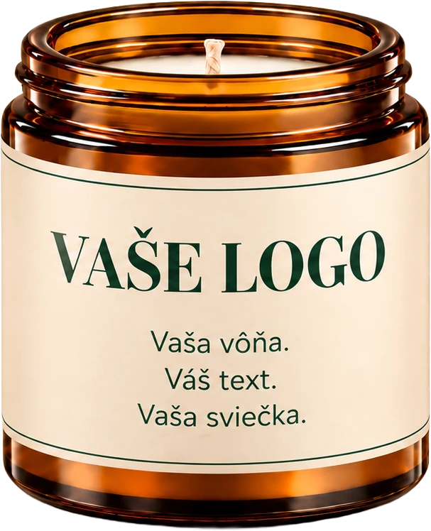 Sviečka s etiketou: Vaše logo. Vaša vôňa. Váš text. Vaša sviečka.